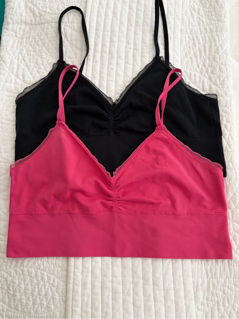 VICTORIA’S SECRET TWO Bralettes Adjustable Straps Pullover. Black & Pink. Large